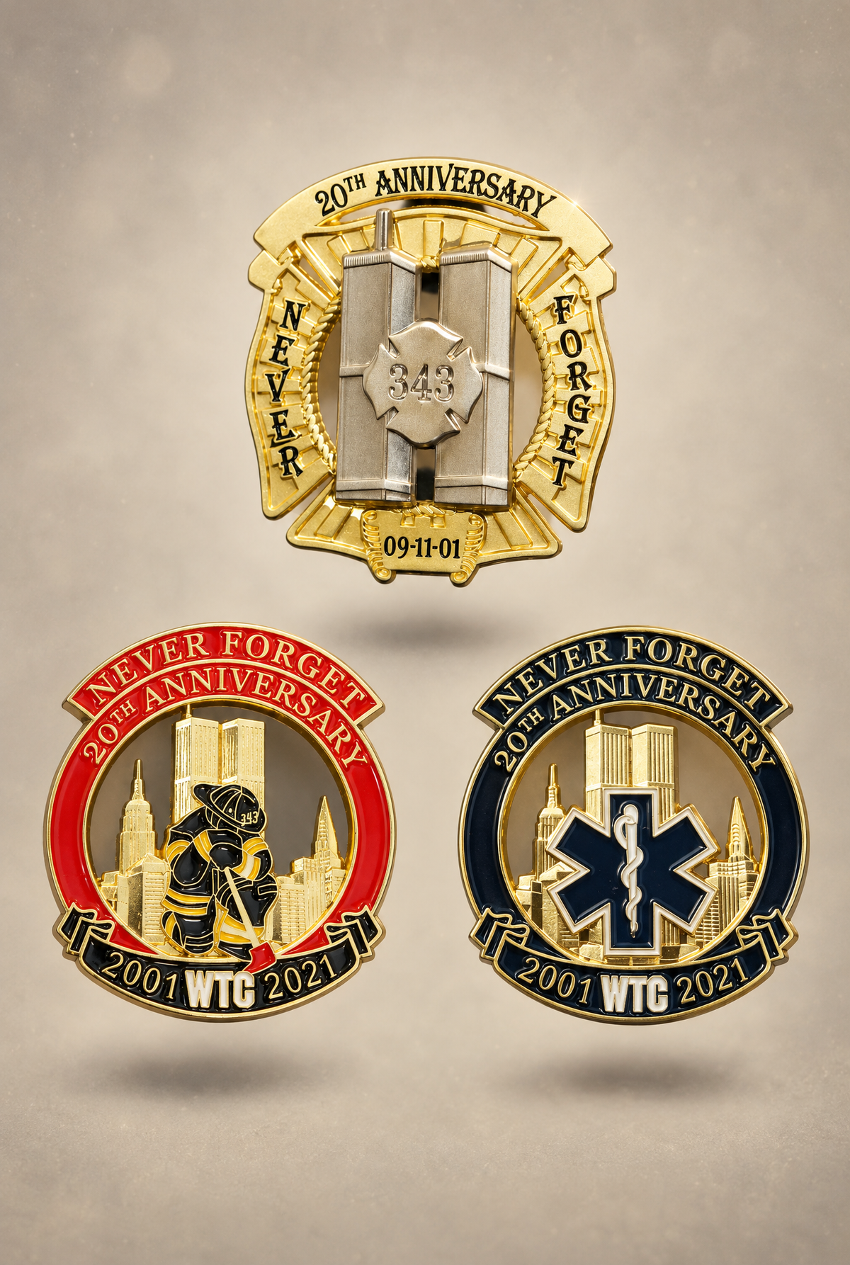 Never Forget 9/11 20th Anniversary Collector Pin Set – 3 Limited Edition Pins