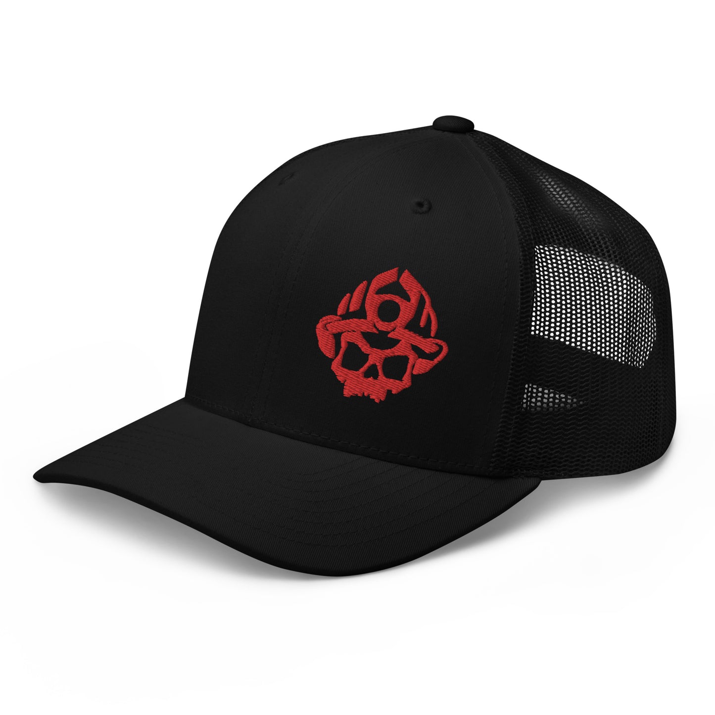 Gorra de camionero bordada en 3D con el logotipo de Red Skull