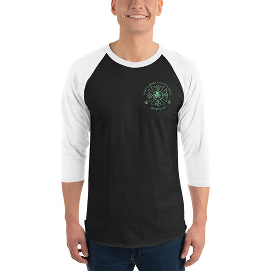 Camiseta de manga larga premium St. Florian Irish Protect Us Camisa de manga 3/4 raglán