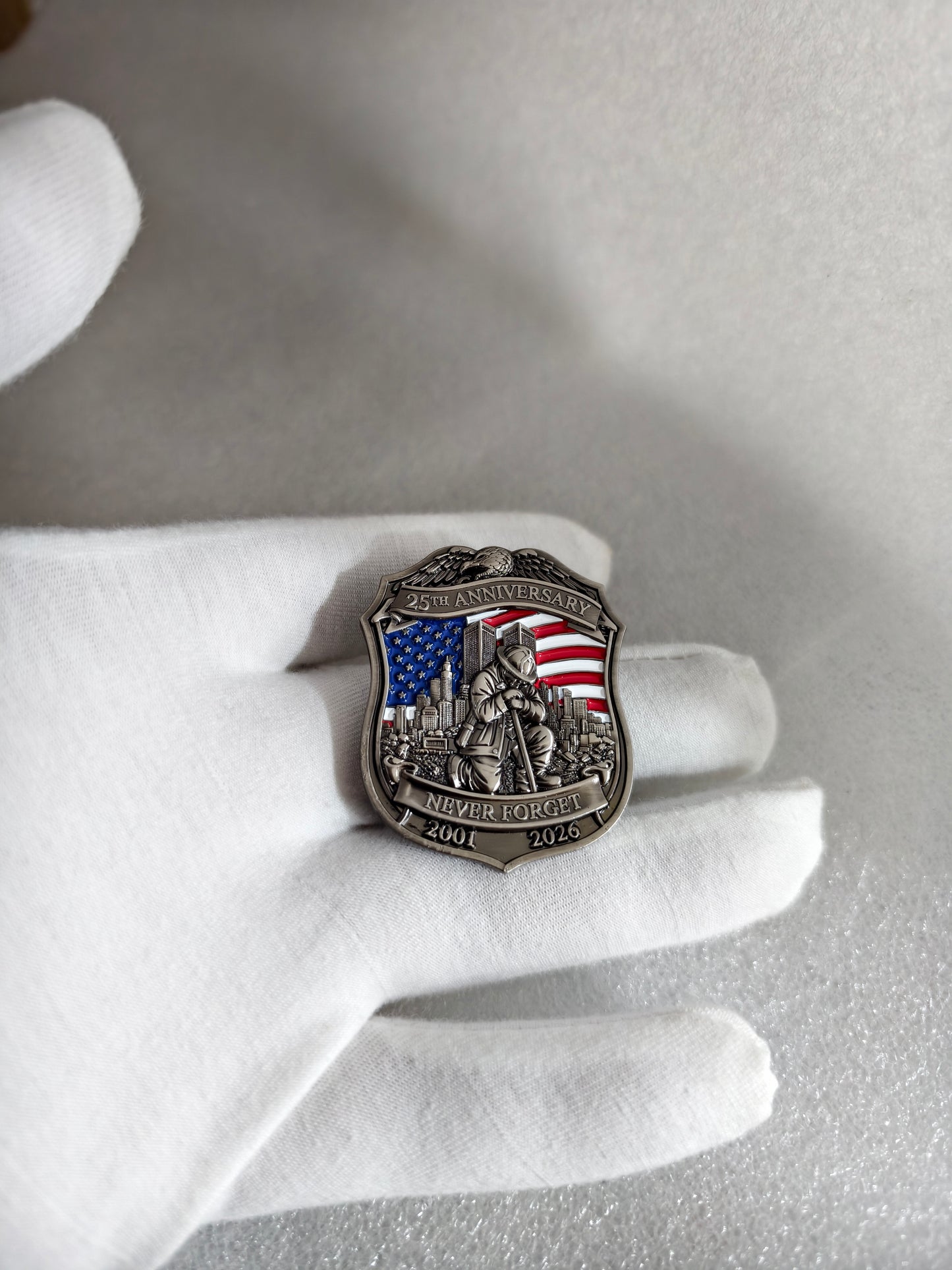 PREORDER - Never Forget 25th Anniversary Coin & Shield Pin Set