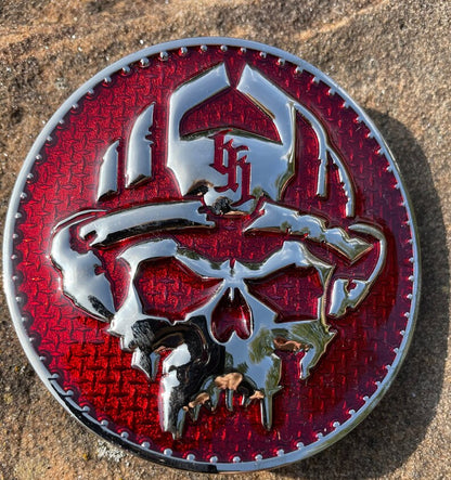 Black Helmet Translucent Skull Logo Belt Buckle- On These Three Principles We Stand-Tradition-Sacrifice- Resolve- In Black Metal Case