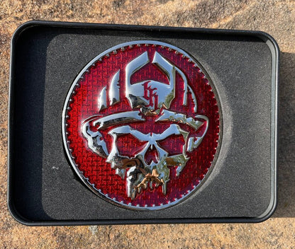 Black Helmet Translucent Skull Logo Belt Buckle- On These Three Principles We Stand-Tradition-Sacrifice- Resolve- In Black Metal Case