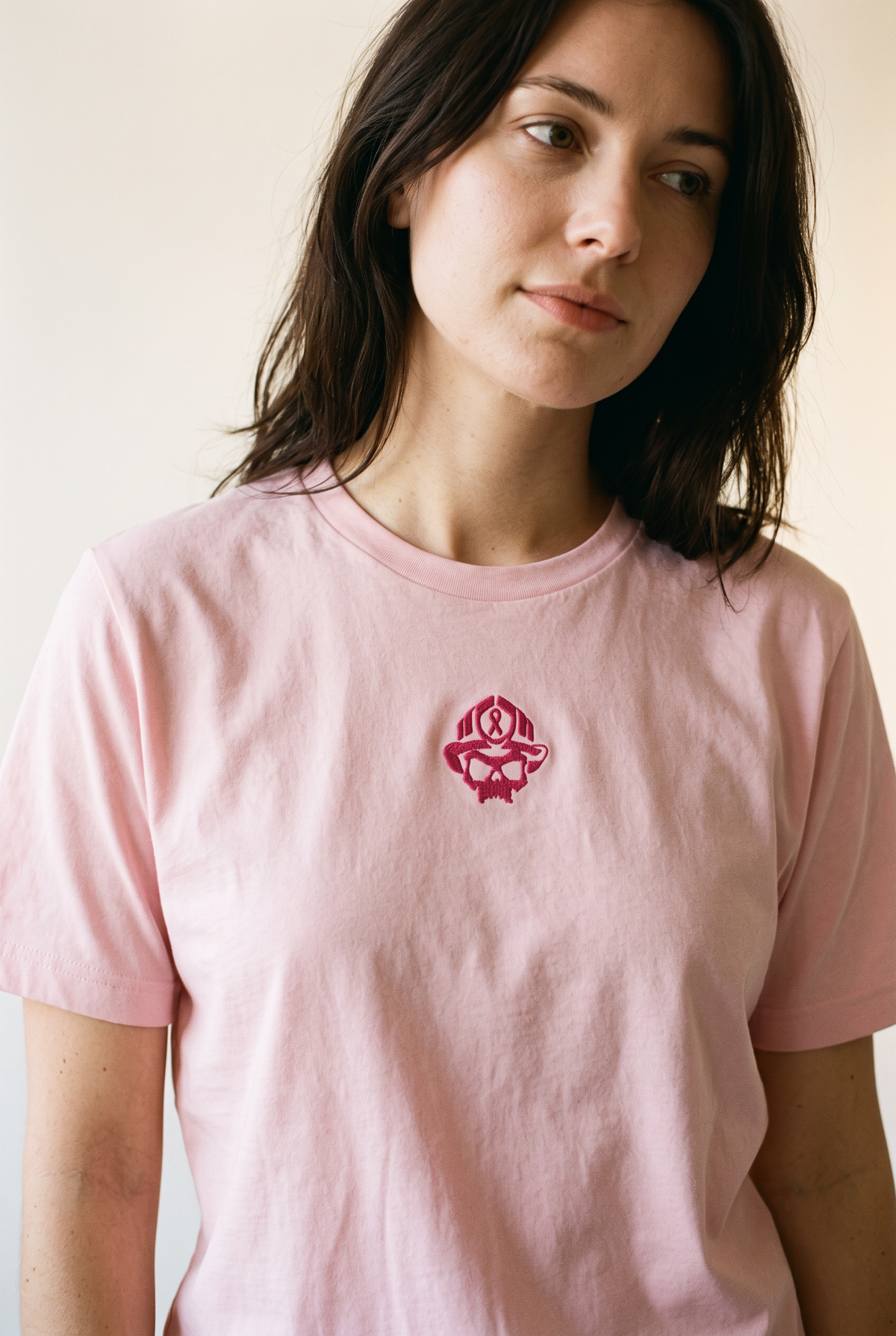 Breast Cancer Awareness Skull Embroidered Premium Tee
