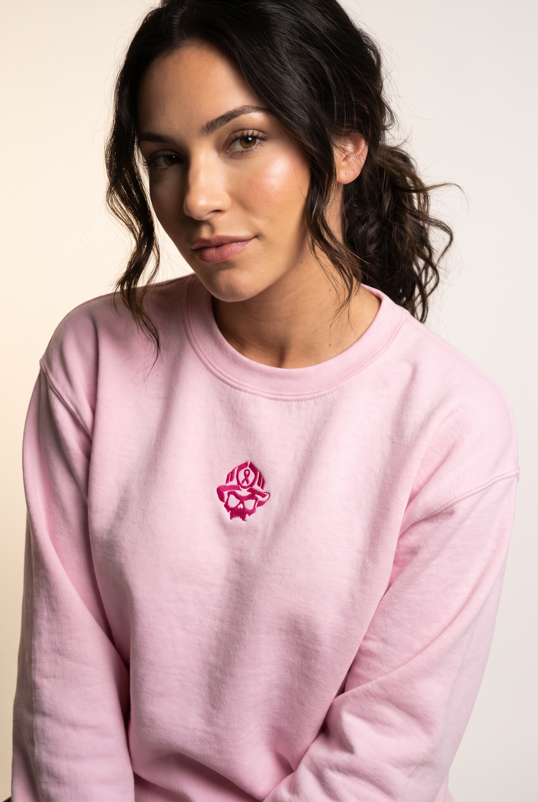Breast Cancer Awareness Skull Embroidered Sweatshirt