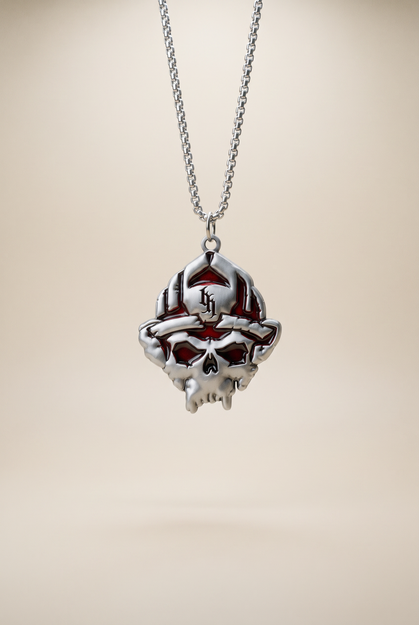 Skull Logo Fight Fire Translucent Red Pendant and Chain (24in)