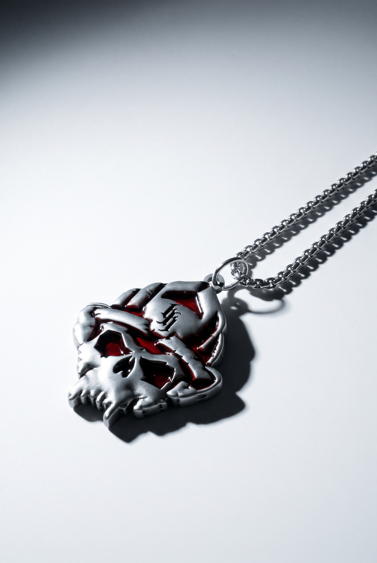 Skull Logo Fight Fire Translucent Red Pendant and Chain (24in)