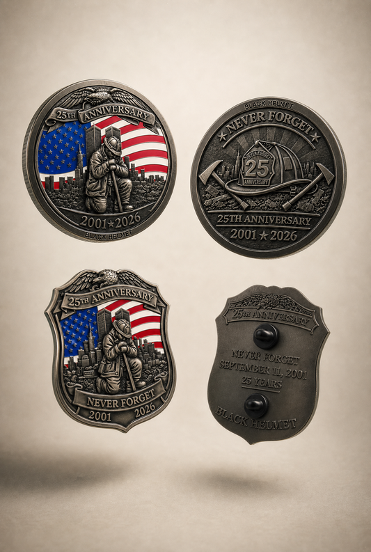 PREORDER - Never Forget 25th Anniversary Coin & Shield Pin Set