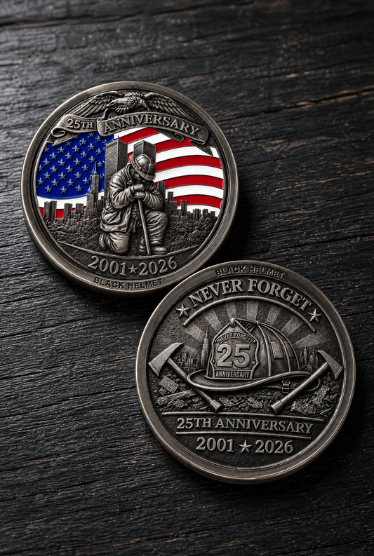 PREORDER - Never Forget 25th Anniversary 9/11 Firefighter Challenge Coin