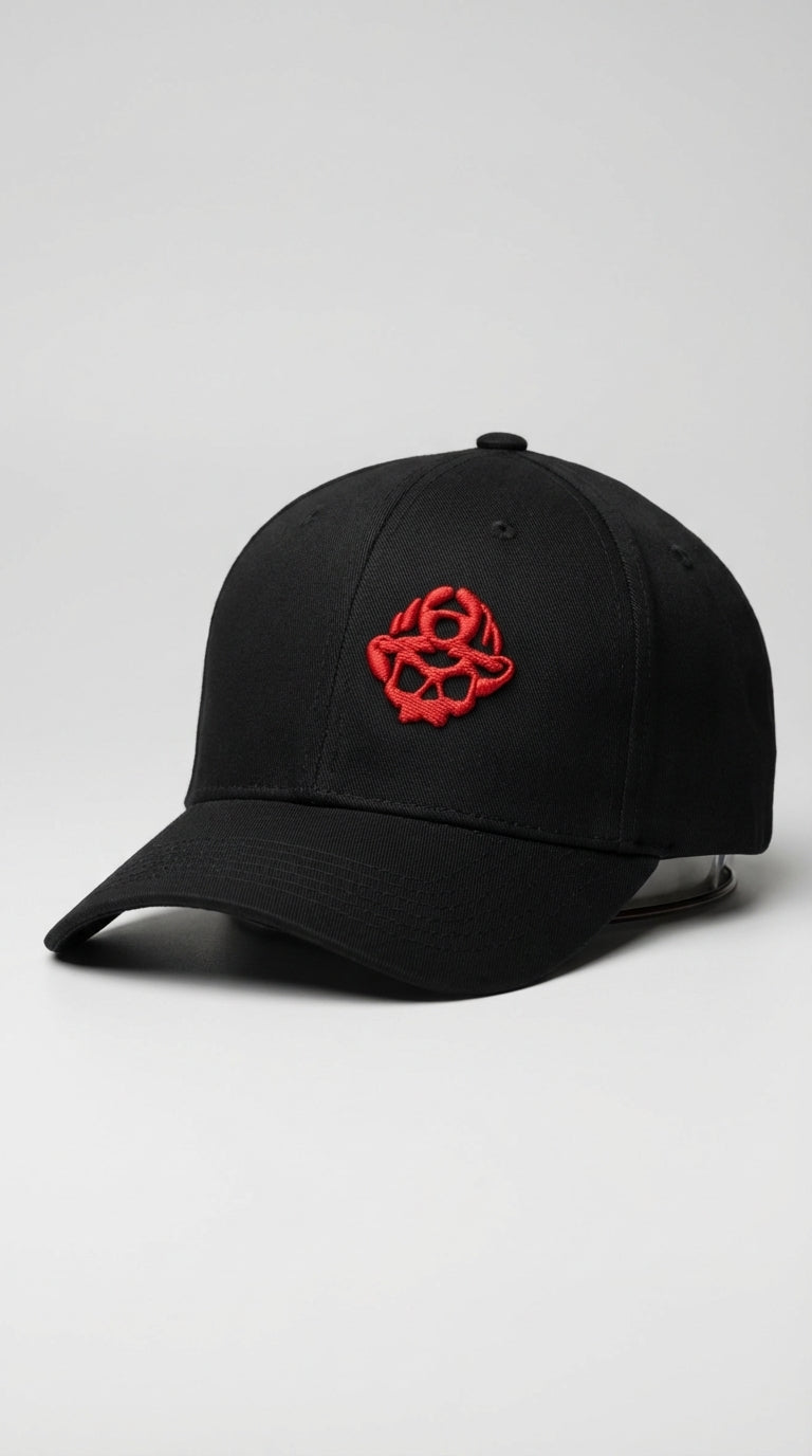 Red Embroidered 3D Puff Skull Logo Flexfit Hat