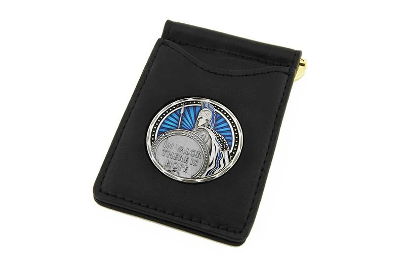Thin Blue Line Spartan Challenge Coin In Valor There Is Hope Premium Leather Money Clip