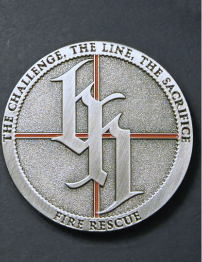 Black Helmet The Challenge, The Line, and The Sacrifice Thin Red Line Firefighter Challenge Coin 1 3/4" In Round Case