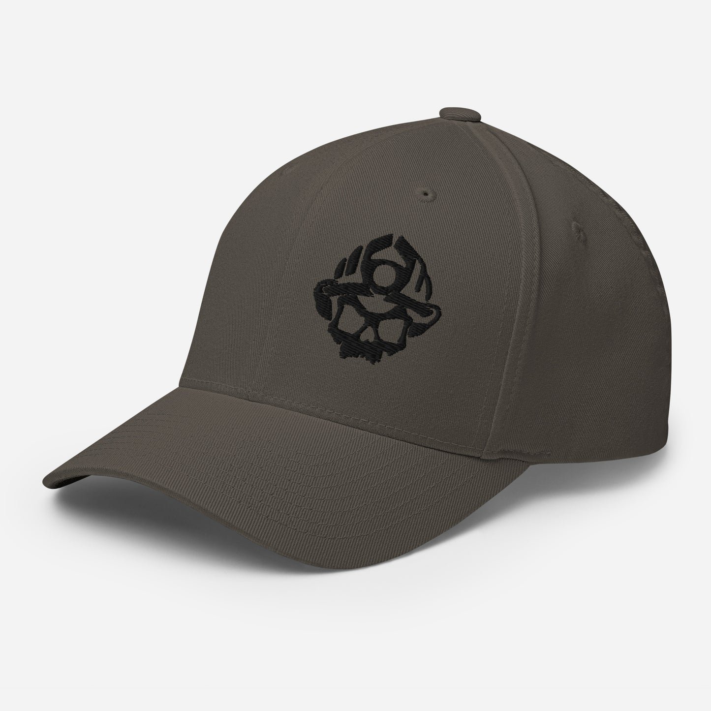 Black Embroidered 3D Puff Skull Logo Flexfit Hat