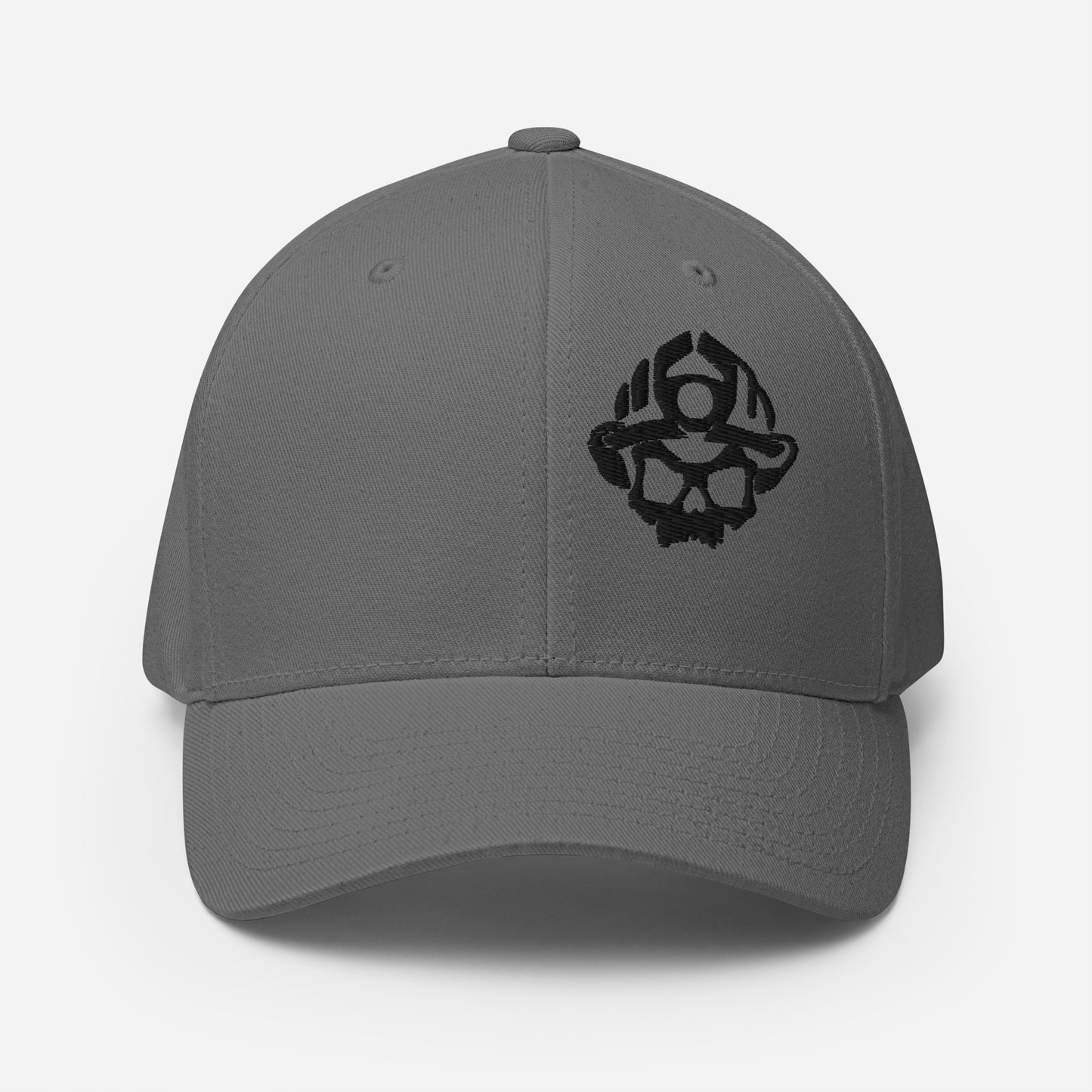 Black Embroidered 3D Puff Skull Logo Flexfit Hat