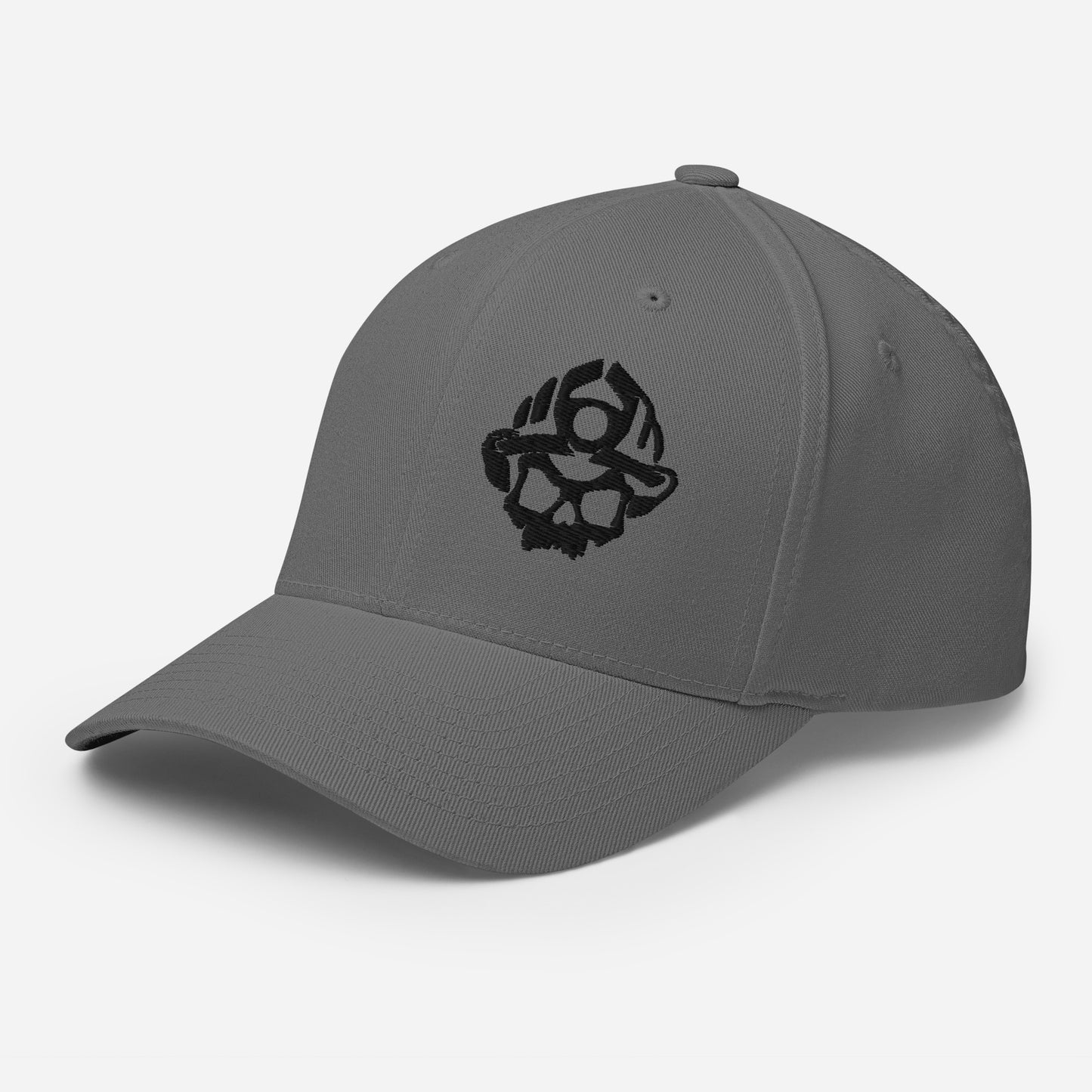 Black Embroidered 3D Puff Skull Logo Flexfit Hat