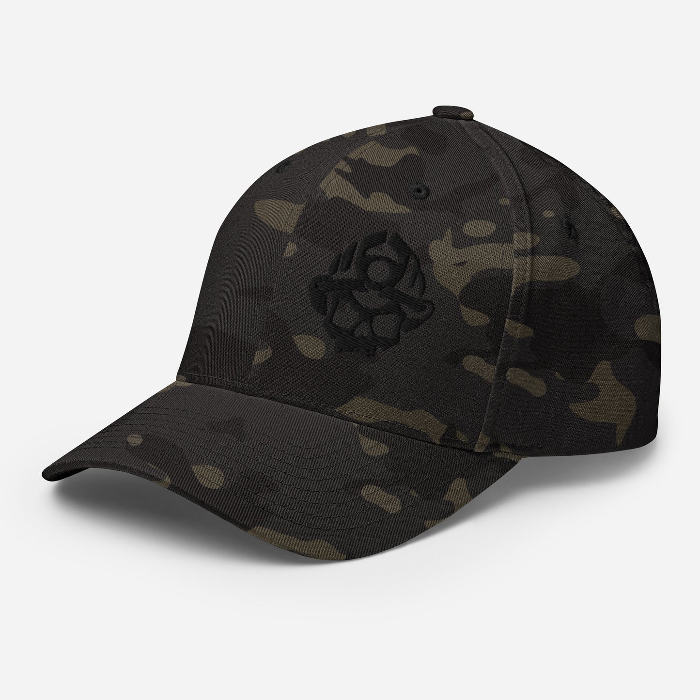 Black Embroidered 3D Puff Skull Logo Flexfit Hat