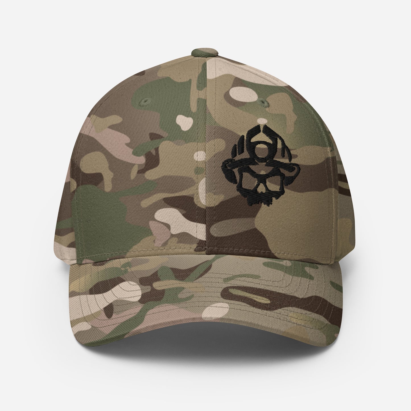 Black Embroidered 3D Puff Skull Logo Flexfit Hat