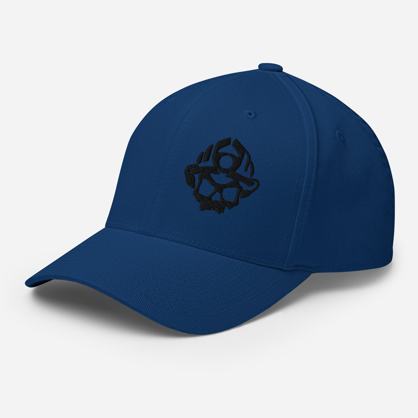 Black Embroidered 3D Puff Skull Logo Flexfit Hat