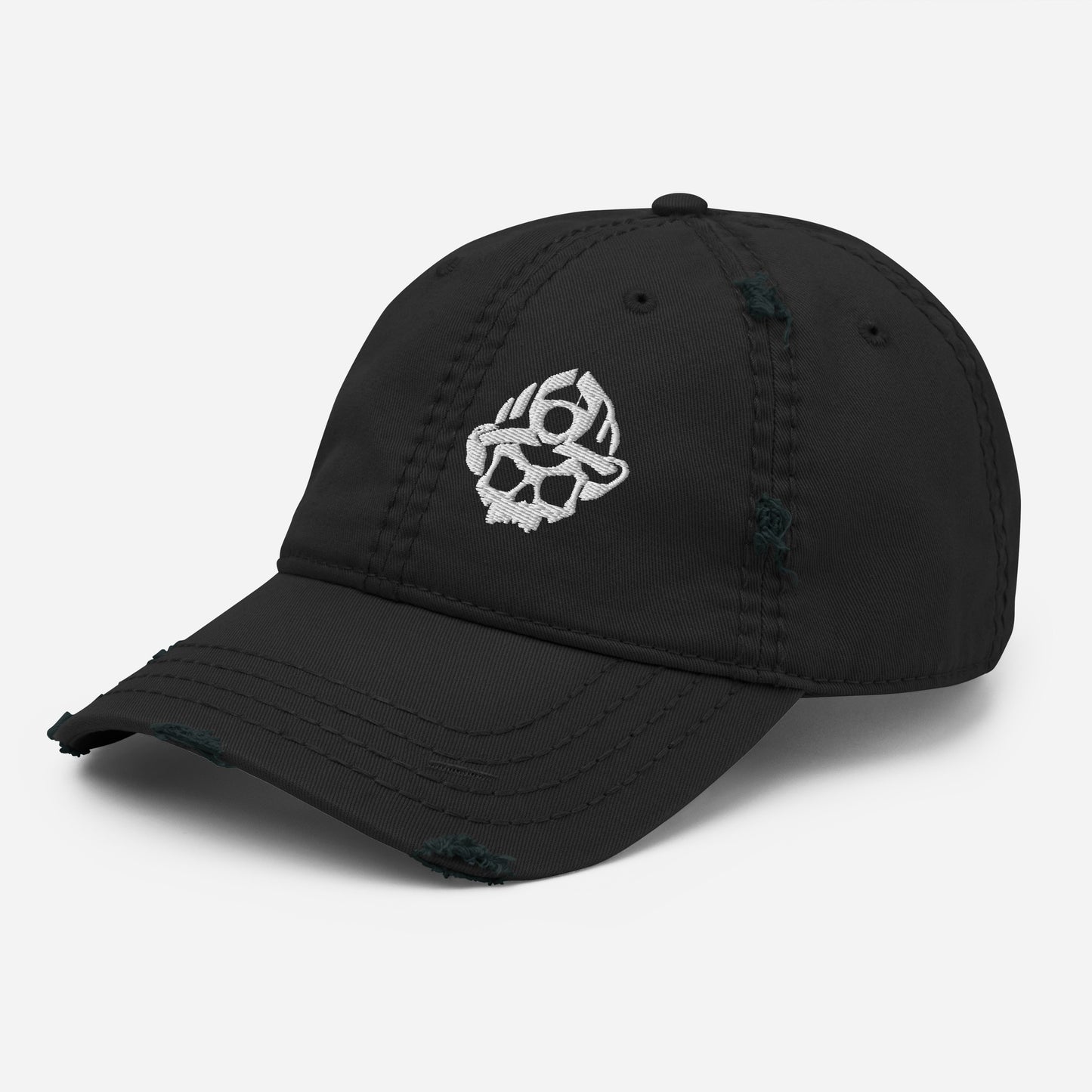 Gorra de sarga de algodón desgastada con logotipo de calavera y casco negro