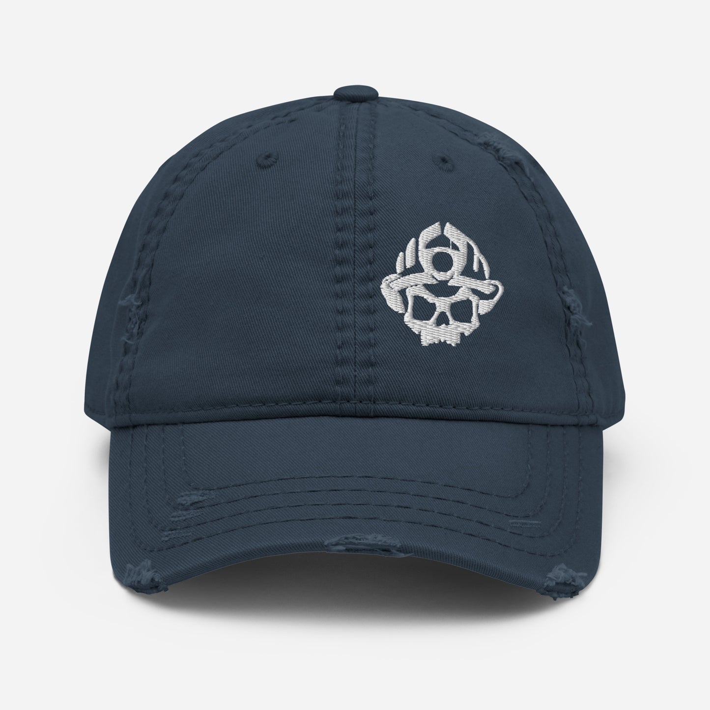 Gorra de sarga de algodón desgastada con logotipo de calavera y casco negro