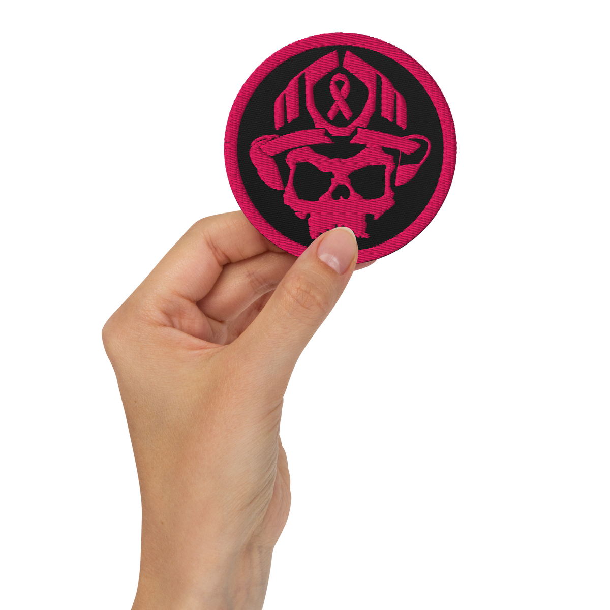 Embroidered Breast Cancer Awareness Skull Patch