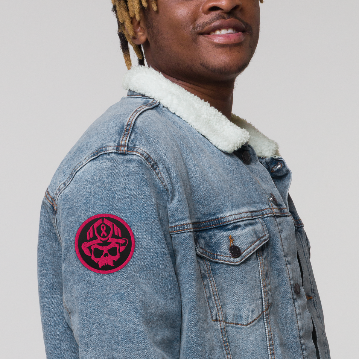 Embroidered Breast Cancer Awareness Skull Patch