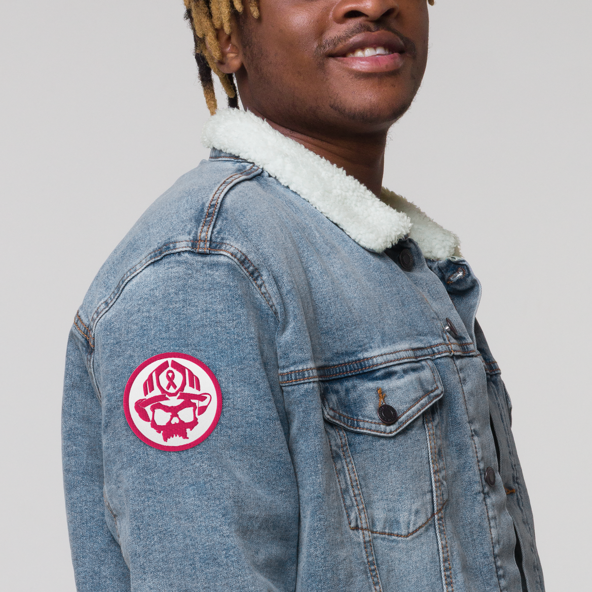 Embroidered Breast Cancer Awareness Skull Patch
