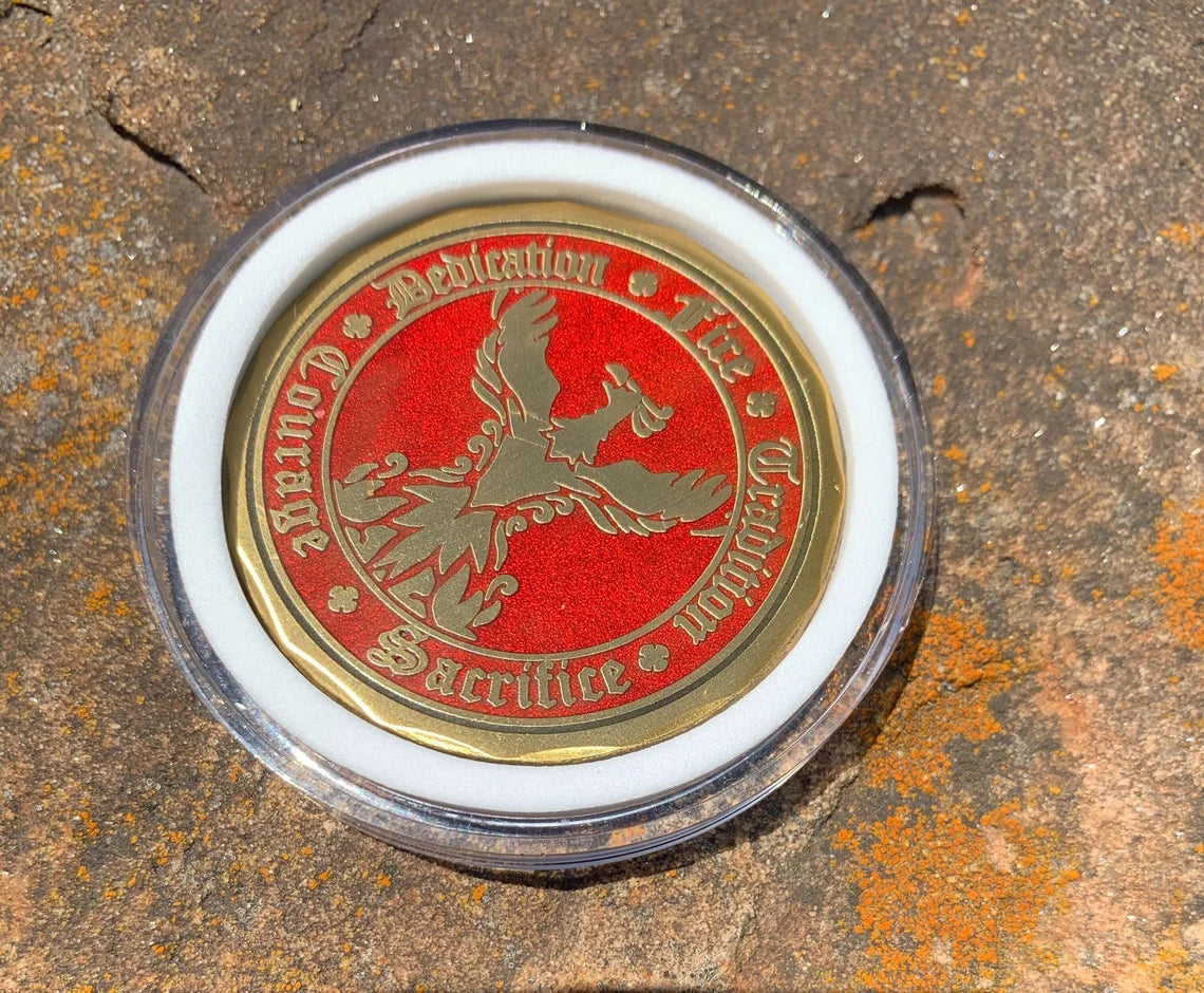 Fight Fire 4 Principles, Dedication, Tradition, Courage and Sacrifice Phoenix Firefighter Challenge Coin 1 3/4"