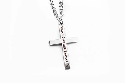 Thin Red Line Tapered Cross Engraved Watch Over And Protect Us