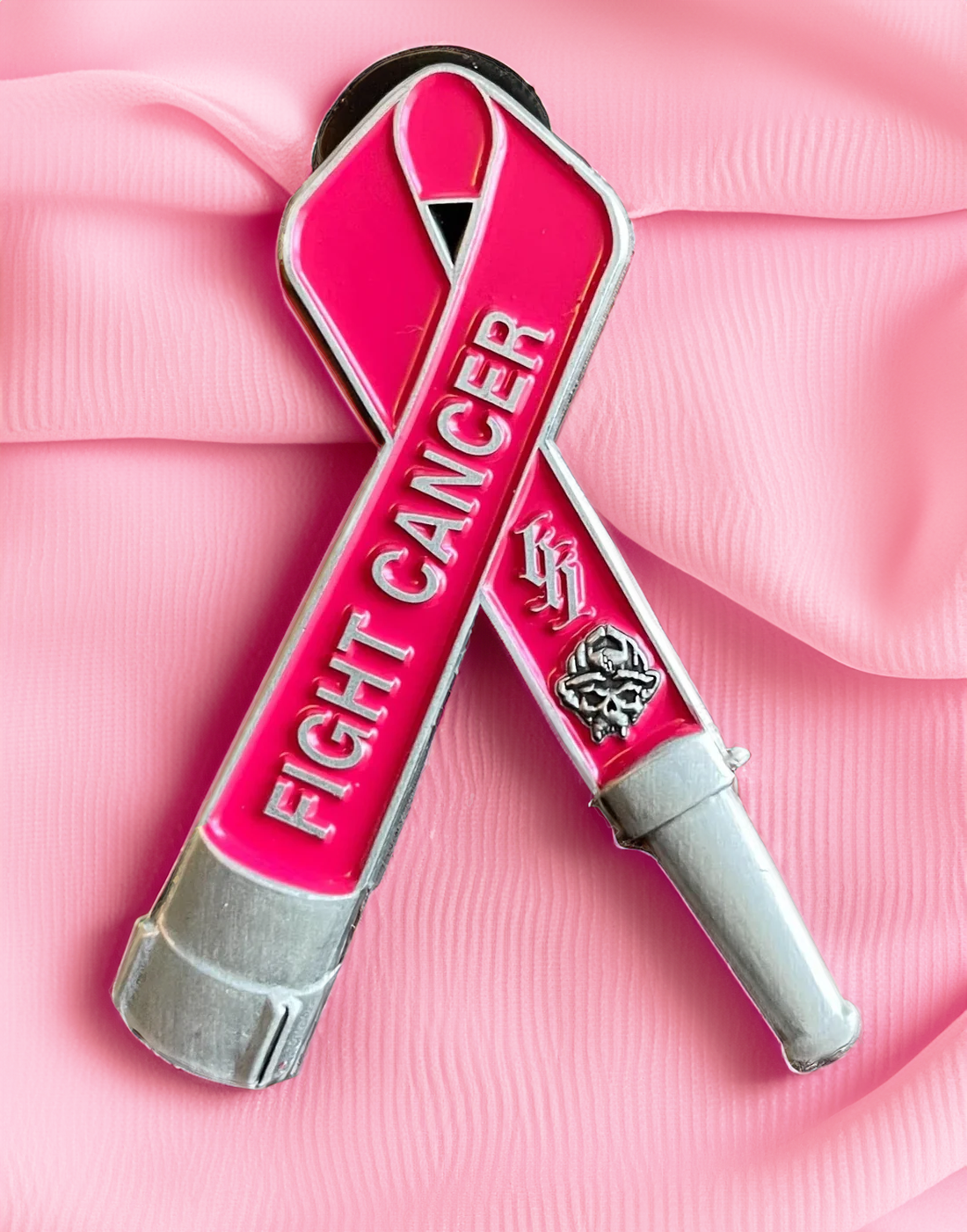 Fight Cancer Black Helmet Pink Fire Hose Pin