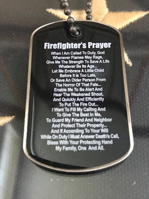 Firefighter's Prayer Fire Rescue Brushed Steel Dog Tag