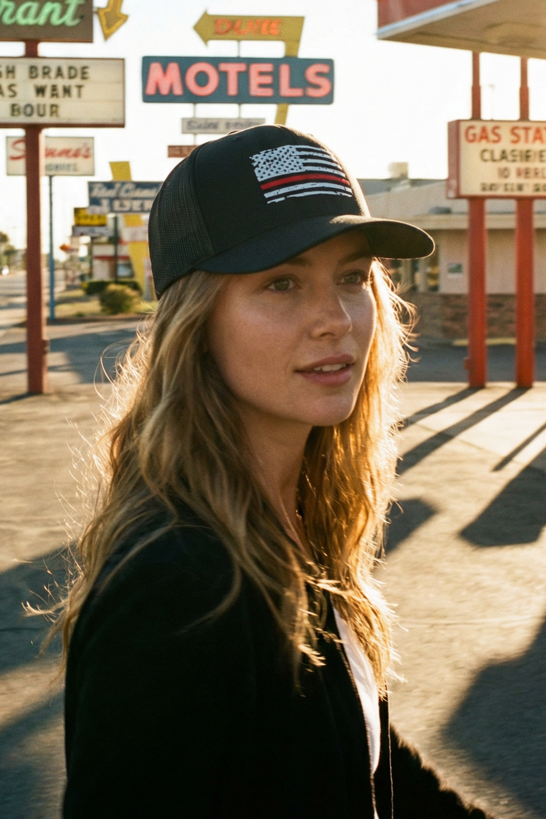 Thin Red Line Trucker-Cap mit USA-Flagge und Netzrücken | Flexfit 6511