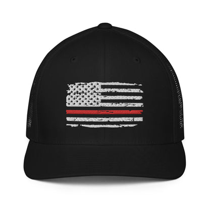 Thin Red Line USA Flag Mesh Back Trucker Cap | Flexfit 6511