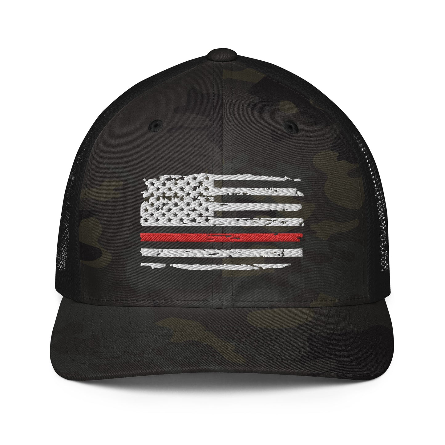 Thin Red Line USA Flag Mesh Back Trucker Cap | Flexfit 6511