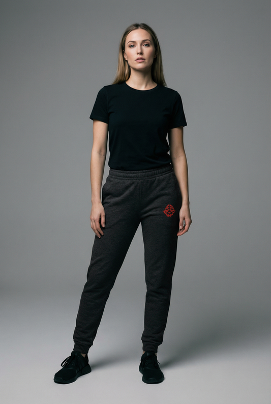 Rotes Totenkopf-Logo, BESTICKTE Premium-Jogginghose