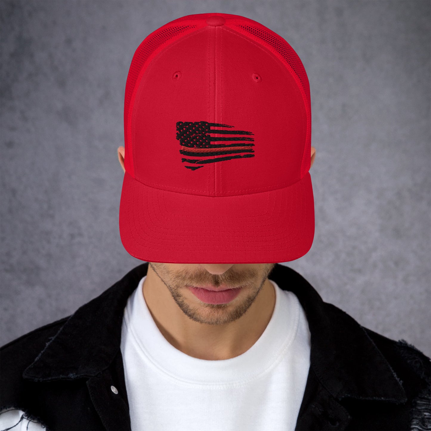 Thin Red Line Tethered Flag Yupoong Trucker Cap