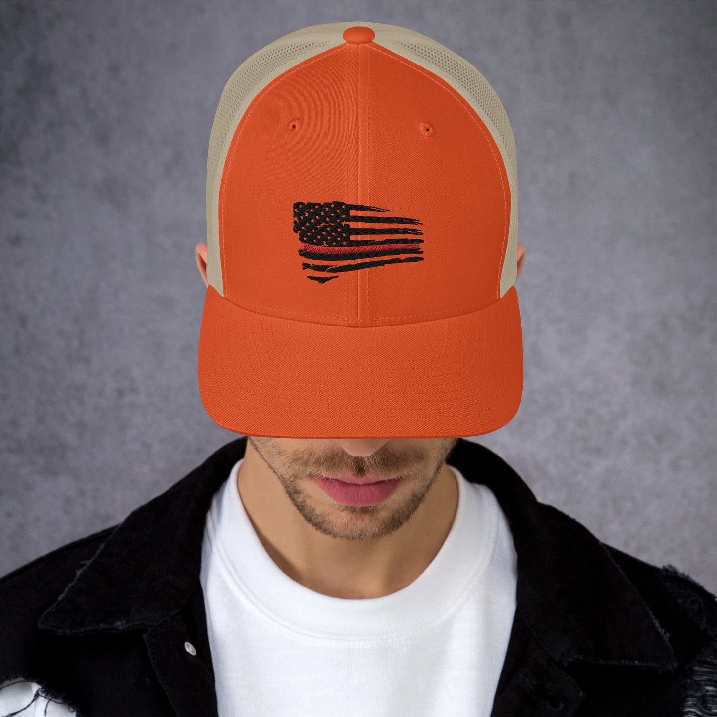 Thin Red Line Tethered Flag Yupoong Trucker Cap